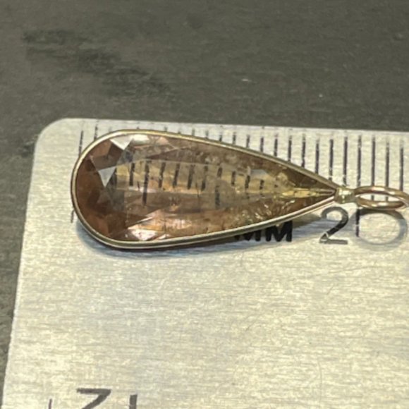 3.1CT Natural Light Olive Taupe Tourmaline Solid 14K Yellow Gold Pendant 24x10mm - Picture 5 of 6